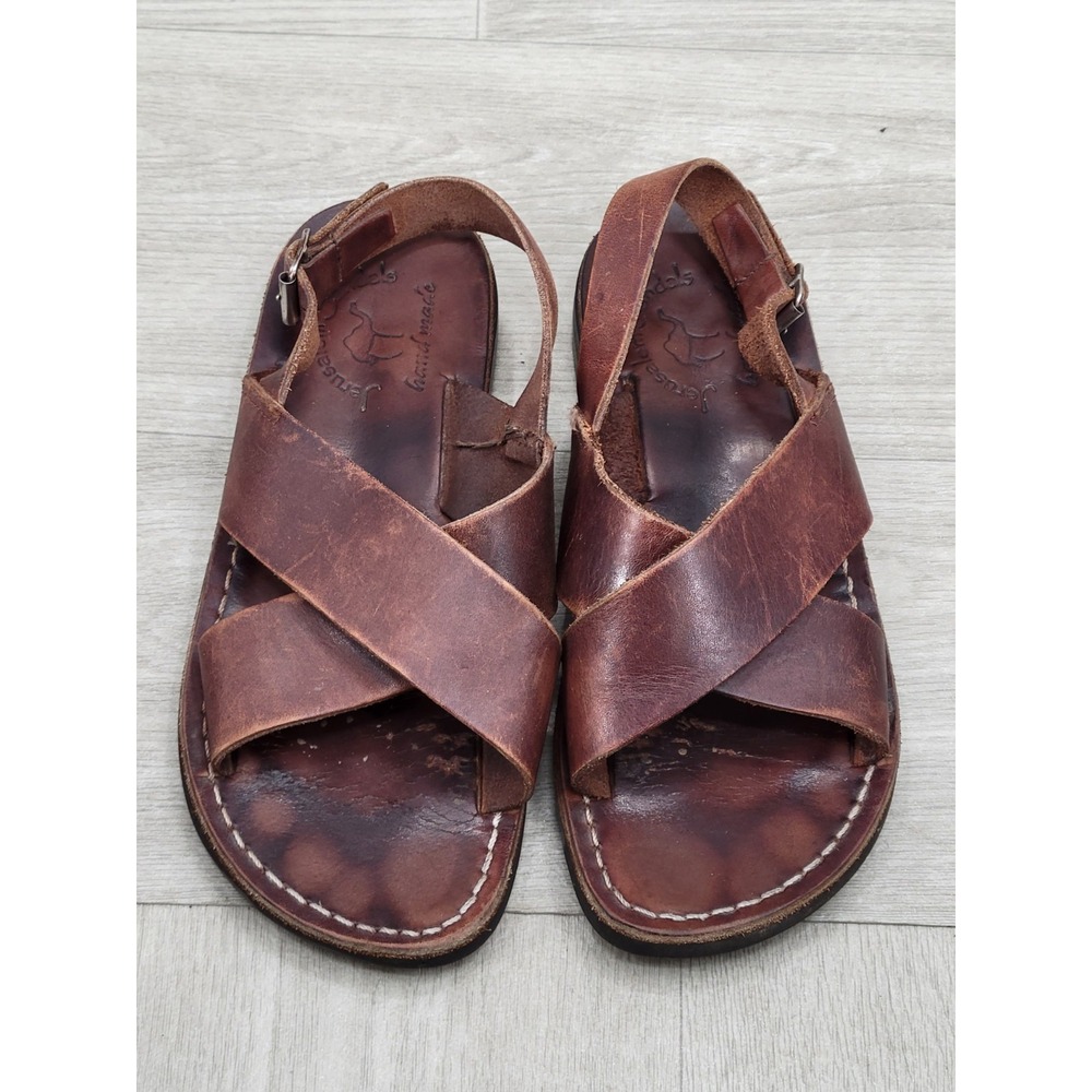 Jerusalem Sandals Elan Brown Leather Buckle Sandals Women's EU 38 Handmade